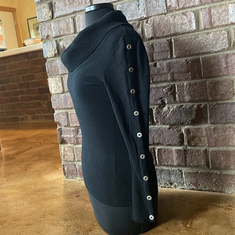 White‎ House Black Market cowl neck sweater with silver button sleeve accents